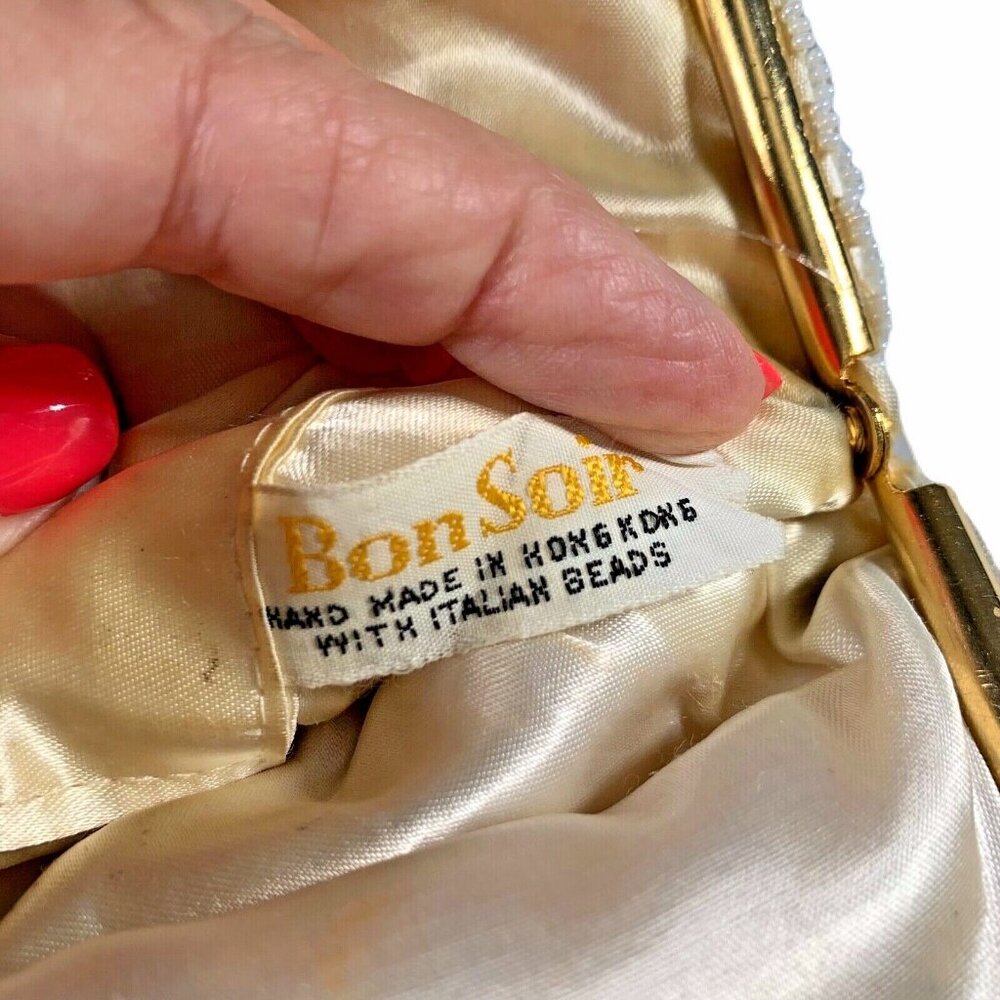 Vtg Bon Soir Beaded Evening Bag Purse Handmade Hong Kong Italian Beads - Picture 6 of 12